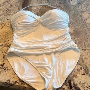 La Blanca White Ruched Kids One-Piece Swimsuit